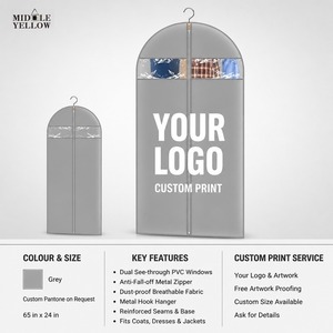 Housse de protection pour vêtements avec logo personnalisé, 65 pouces, en tissu non tissé, avec fenêtres en PVC, taille personnalisée, OEM ODM, directement de l'usine - Product Image 4