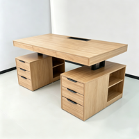 Escritorio de Oficina Ajustable, Moderno, de Madera, para Computadora, con Cajones, Gestión de Cables, Tomacorriente, Muebles para el Hogar
