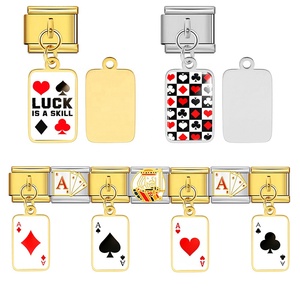 Wholesale Hot Sales <b>Playing</b> <b>Cards</b> Poker Italian Charm Pendant Link Fit 9mm Stainless Steel Bracelet DIY Making Jewelry Women Man - Product Image 1
