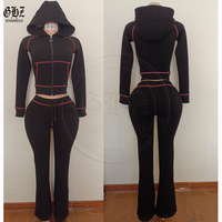 Ensemble de survêtements en tricot gaufré personnalisé avec logo Y2k pour femmes, ensemble de détente en coton 2 pièces, sweat à capuche et leggings pour femmes