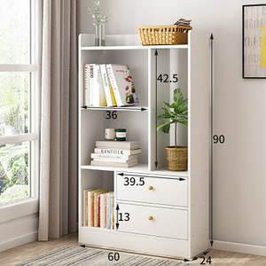 3 Tier White Tall Bookshelf <strong>Bookcase</strong> 2 Drawer Book Shelf Unit Storage Shelves <strong>UK</strong> - Product Image 3