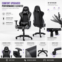 Chaise de jeu inclinable en cuir noir, pivotante, réglable, avec accoudoirs 4D, style industriel, pour course professionnelle – Meilleure vente