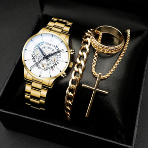 Montres de mode pour hommes, montres décontractées pour hommes, <span class=keywords><strong>montre</strong></span> à quartz en acier inoxydable avec calendrier, <span class=keywords><strong>bracelet</strong></span> et collier assortis - Product Image 2