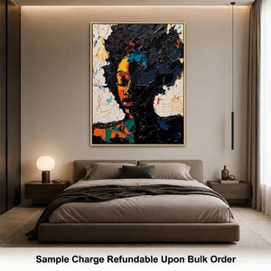 Grande Decorazione da Salone, Dipinto Astratto su Tela Fatto a Mano, Figura Femminile Nera Senza Volto, Arte Murale 3D, Ritratto e Figura - Product Image 3
