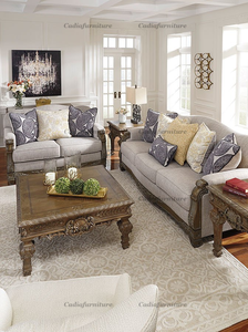 Style américain <span class=keywords><strong>en</strong></span> bois massif sculpté cadre coton lin tissu canapé salon canapé ensemble <span class=keywords><strong>gris</strong></span> <span class=keywords><strong>en</strong></span> bois massif tissu canapé - Product Image 3