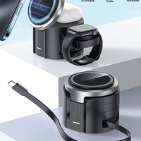 Station de charge 25W, chargeur sans fil magnétique pliable, support de charge rapide pour voyage avec câble pour iPhone, Apple Watch, AirPods