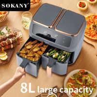 Ménage 8L Écran Tactile Double Air Friteuse Électrique Friteuse Four Smart Air Friteuses Avec 2 Paniers Indépendants