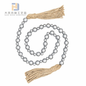 Guirnalda de cuentas de <span class=keywords><strong>madera</strong></span> lisa de Color plateado recubierto con borlas artesanías para decoraciones navideñas decoración del hogar adornos colgantes de pared - Product Image 1