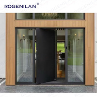 Puerta de Entrada de Seguridad de Aluminio Estilo Americano Moderno Rogenilan, Puertas Pivotantes Principales Antirrobo para Exteriores de Viviendas