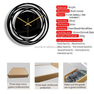 Reloj de pared de esquina redonda de 12 pulgadas de plástico ilusionista negro decorativo moderno cuadrado nórdico para decoración del hogar a precio mayorista - Product Image 6