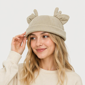 Berretto Docker Regolabile in Poliestere con <span class=keywords><strong>Corna</strong></span> <span class=keywords><strong>di</strong></span> <span class=keywords><strong>Cervo</strong></span> 3D, Simpatico Cappello Senza Visiera con Orecchie <span class=keywords><strong>di</strong></span> <span class=keywords><strong>Cervo</strong></span> per Donna, Casual Quotidiano - Product Image 1