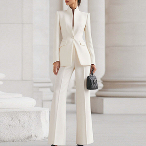 Damen Frühling Umweltfreundliche Flache Hochtaillierte Krepp-Hose mit Weitem Bein in Vollänge Einfarbige Formelle Anzughose - Product Image 6