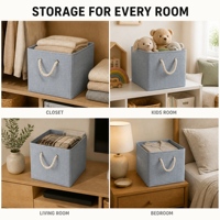 Cube de rangement en tissu écologique, pliable, avec poignées en corde de coton, facile à nettoyer, pour vêtements et jouets