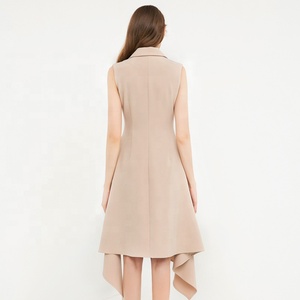 MZ18331-Chaqueta de negocios sin mangas con doble botonadura y cuello de pico, Vestido largo de oficina - Product Image 3
