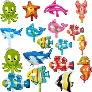 Mini Foil Balon Hewan Laut Balon Ikan untuk Anak-anak Ulang Tahun Dekorasi Pesta Bertema Laut