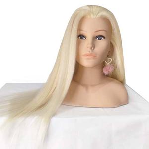 Tête de mannequin en cheveux blonds de 18 pouces, tête d'entraînement professionnelle, pratique pour la <span class=keywords><strong>coiffure</strong></span>, mannequin de <span class=keywords><strong>coiffure</strong></span> <span class=keywords><strong>avec</strong></span> de vrais cheveux humains - Product Image 2