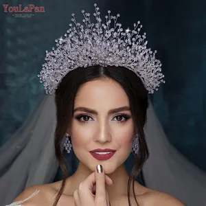 YouLaPan HP193 vendita calda accessori per capelli da donna strass lucidi orecchini a corona grande collana Set diadema da spettacolo di nozze