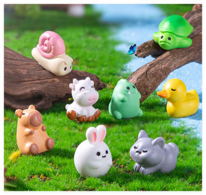 Gato conejo pájaro vaca pato dinosaurio Capibara árbol Animal 3D resina escultura terrario jardín Kawaii figurita pequeño juguete Mini figura - Product Image 5