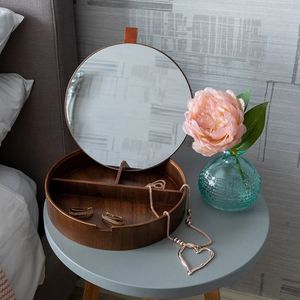 Caja de Joyería de Madera con Logotipo Personalizado para Mujer, Caja de Almacenamiento de Joyería de Madera de Nogal y Roble Grabada con Espejo, Venta al Por Mayor - Product Image 4