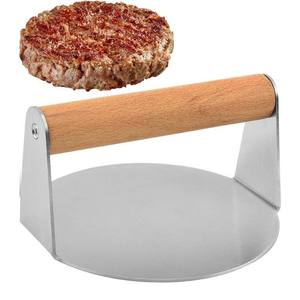 Presse à hamburgers en acier inoxydable de 5,5 pouces, ronde, avec poignée en bois, pour barbecue et usage en cuisine - Product Image 1