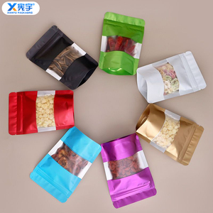Sachet Doypack en aluminium coloré avec fenêtre transparente et fermeture éclair en plastique laminé pour bonbons, noix, aliments secs pour animaux - Product Image 6