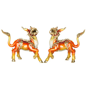 Qilin Figurines Brass 2Pcs Feng Shui Decoration For Living Room Home Hotel Gift - Product Image 1