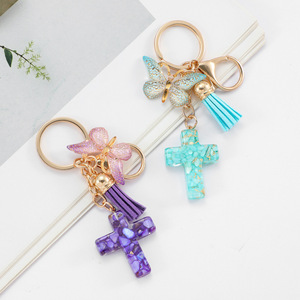 Llaveros cruzados de mariposa coloridos <span class=keywords><strong>KOMI</strong></span> para mujer, llaveros de resina cruzados de mariposa, abalorios de borlas, llavero para niñas, pieza de bolso - Product Image 3