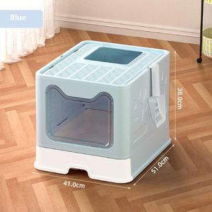 Foldable Covered Rectangle <b>Cat</b> Litter <b>Box</b> with Lid Easy Clean Odorless Large Capacity Plastic Fully Enclosed Drawer Design - Product Image 3