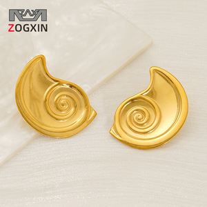 ZOGXIN Gold Conch Spiral Stud Earrings For Women Geometric Design Fashion Jewelry - Product Image 1