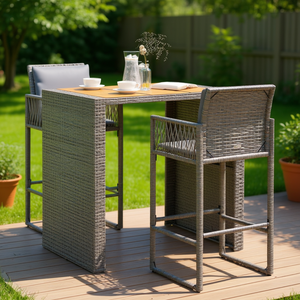 Ensemble de bar de jardin en bois d'acacia massif, rotin gris PE, acier thermolaqué, mobilier d'extérieur 2 places, design contemporain - Product Image 2