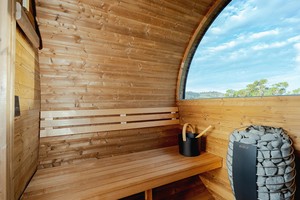 Sauna extérieur moderne en bois de pin massif noir, écologique, pour 4 à 6 personnes, avec générateur de vapeur humide et four électrique de 6 kW. - Product Image 5