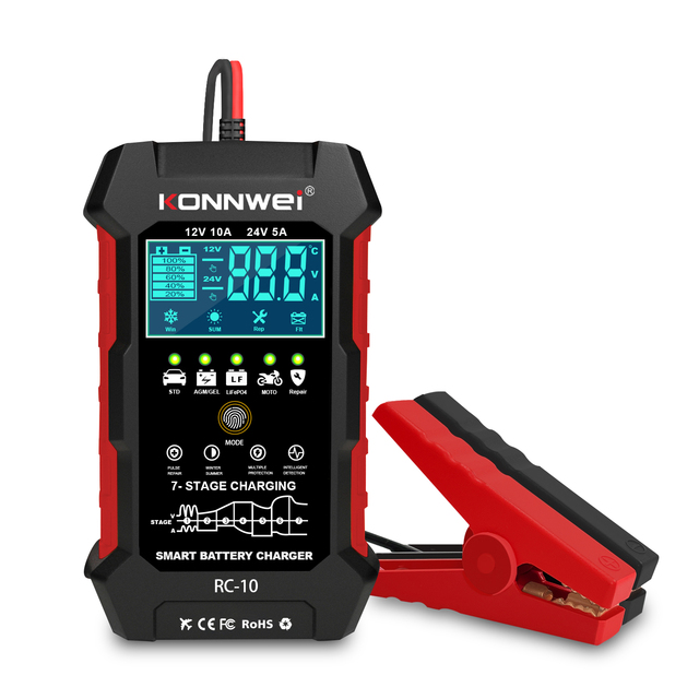 12V 10A & 24V 5A KONNWEI RC-10 Fully Automatic Smart Battery Charger Waterproof Battery Trickle Charger for M,arine Use