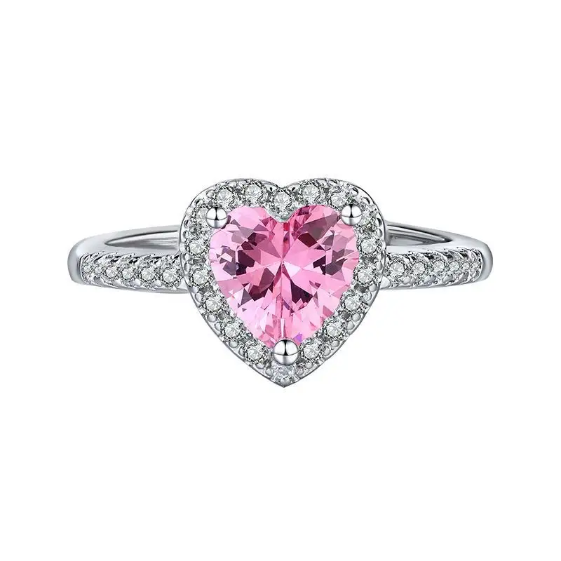 Nieuwe Roze Hart Ring Zirkonia Ring Eeuwigheid Trouwband Verloving Diamant Stapelbare Ringen Sieraden Vrouwen