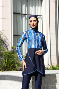 工厂低价中庸长袖伊斯兰服装泳衣3pc传统穆斯林服装布基尼泳装 - Product Image 2