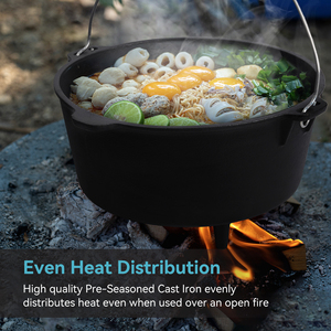 Cocotte en fonte avec couvercle en céramique, design à 3 pieds, crochet de suspension, levier de couvercle, revêtement antiadhésif en céramique pour camping sur feu ouvert - Product Image 3