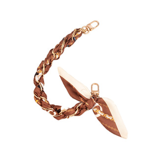 Porte-clés de luxe pour téléphone portable, chaîne en métal tressé avec foulard en soie, motif floral et végétal, impression numérique, résistant à l'usure, imperméable HY - Product Image 5