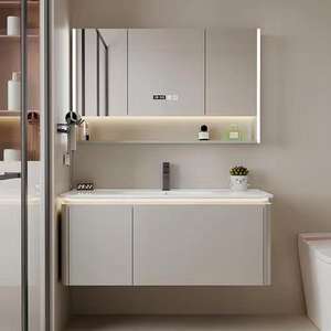 Luxury Wood Evkur New Design Lacquer Simple Design <b>Wall</b> <b>Mount</b> Bathroom Vanity <b>Cabinet</b> with Light for Home - Product Image 2
