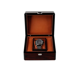 DS handmade high glossy finish PU Pillow luxury wood gift packaging single wooden watch box with press button