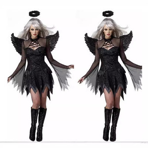 Costume d'ange diable pour femme, ailes noires et blanches, tenue de cosplay, robe de fête d'Halloween, taille adulte, taille unique - Product Image 3