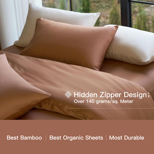 Ensemble de draps en bambou 3 pièces, poches profondes jusqu'à 40 cm, avec 2 taies d'oreiller, respirant, hypoallergénique, rafraîchissant, pour lit Queen et King - Product Image 4