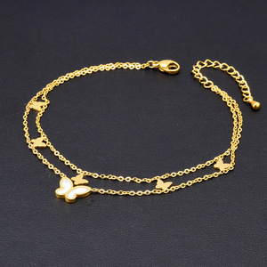 Cheville en acier inoxydable plaqué or 18 carats avec double papillon en coquille blanche, ne ternit pas, tendance - Product Image 3