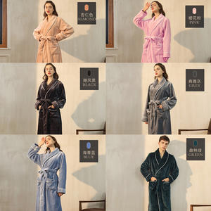 OEM diseño personalizado unisex chal cuello <span class=keywords><strong>Rosa</strong></span> Albornoz personalizado para hombres mujeres negro blanco gris coral Albornoz de lana para spa - Product Image 6