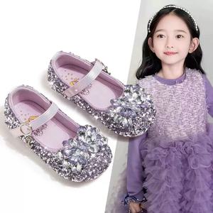 Sepatu datar anak perempuan putri kristal perak lembut mengkilap hiasan pita bayi perempuan datar balet kulit pesona sepatu putri anak - Product Image 1