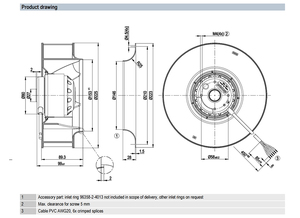 พัดลมอุตสาหกรรมแบบแรงเหวี่ยง R2D225-AV02-15 ขนาด 225 มม. 400VAC 2550 รอบต่อนาที 820CFM 230 วัตต์ แบบใบพัดภายนอก สำหรับงาน HVAC - Product Image 4