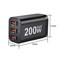 Pengisi Daya YMS-618 200W Adaptor Pengisi Daya Daya Tinggi 3 USB 3 Port Tipe-C Pengisi Daya Cepat PD untuk Ponsel Laptop