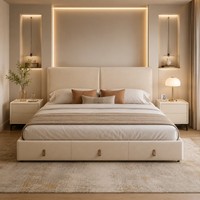 Lit plateforme de luxe en similicuir crème pour la vente B2B et B2C de chambres à coucher