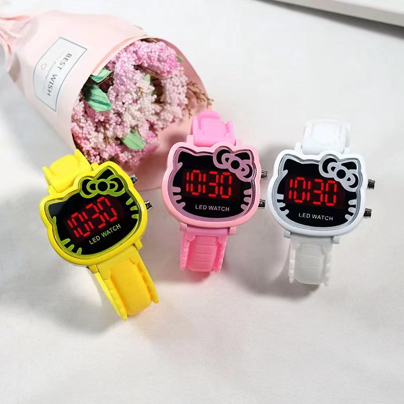 Little Girl Cute Cartoon Watch Girl Helloo <strong>Kitty</strong> Children Led <strong>Electronic</strong> Watch Fashion Girls pink Watch