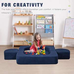 Sofá Modular Infantil Yoonnie Room de 2 Plazas, Tapizado en Pana, con Bloques de Espuma Multifuncionales y 2 Taburetes para Niños Pequeños - Product Image 6