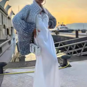 Cardigan autunno <span class=keywords><strong>donna</strong></span> lavorato a <span class=keywords><strong>maglia</strong></span> con cerniera larga a manica lunga elegante alla moda con paillettes maglione oversize con <span class=keywords><strong>glitter</strong></span> - Product Image 4