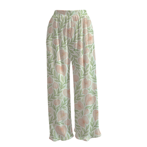 2026 <strong>Ladies</strong> Elegant Smooth Milk Silk Wide Leg Pants <strong>Floral</strong> Painted High Waist Fashion Women <strong>Trousers</strong> - Product Image 3